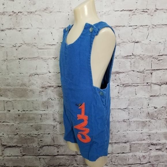 Vintage Grace 60s Toddlers 4T Blue Corduroy‎ Overalls Shortalls 123 Patch - Picture 8 of 9
